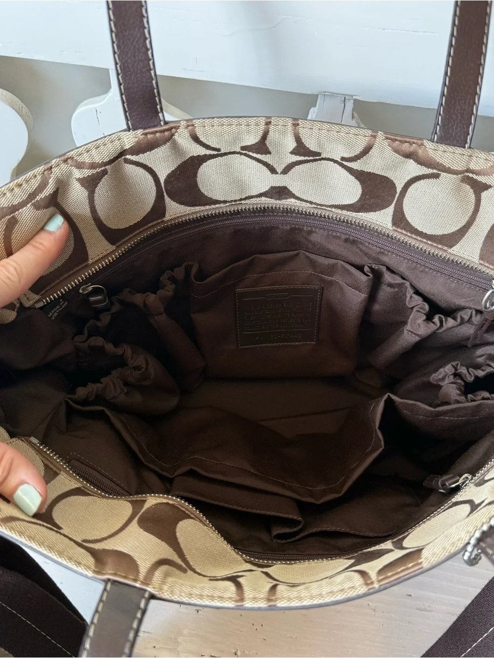 Coach Brown Signature Canvas Duffel Bag Diaper Baby Bag
